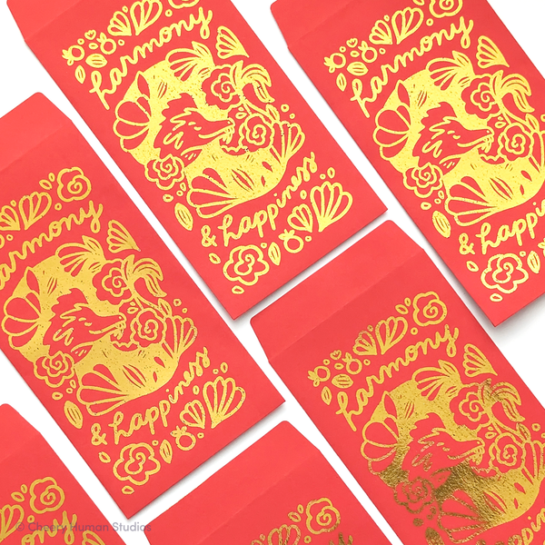 Harmony & Happiness Dragon Red Envelopes | Lunar New Year | Year of the Dragon Gift Envelopes