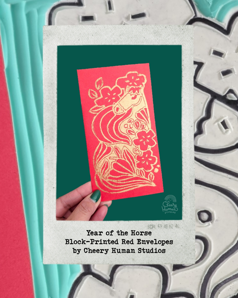 Year of the Horse - Hand-Printed / Block-Printed Red Envelope