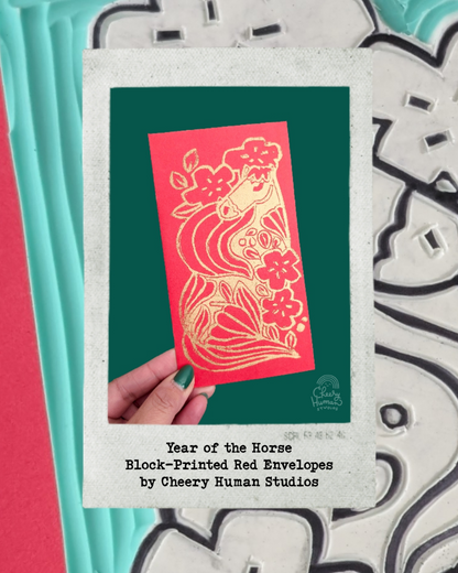 Year of the Horse - Hand-Printed / Block-Printed Red Envelope