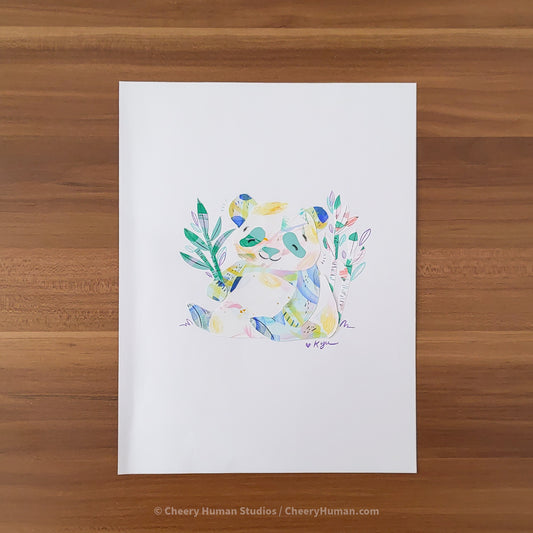 *PAPER ART ORIGINAL* Panda - Original Paper Cut Artwork ✺ Watercolor - Acryla Gouache - Colored Pencil Art