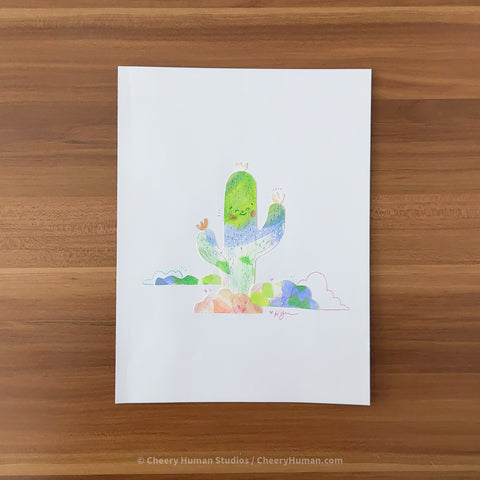 *PAPER ART ORIGINAL* Cactus - Original Paper Cut Artwork ✺ Watercolor - Acryla Gouache - Colored Pencil Art