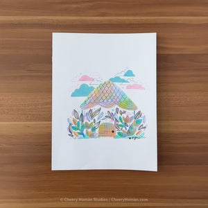 *PAPER ART ORIGINAL* Floral House - Original Paper Cut Artwork ✺ Watercolor - Acryla Gouache - Colored Pencil Art
