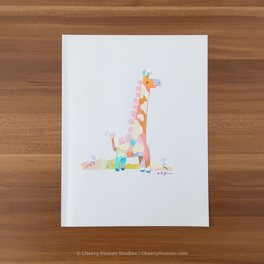 *PAPER ART ORIGINAL* Giraffe - Original Paper Cut Artwork ✺ Watercolor - Acryla Gouache - Colored Pencil Art