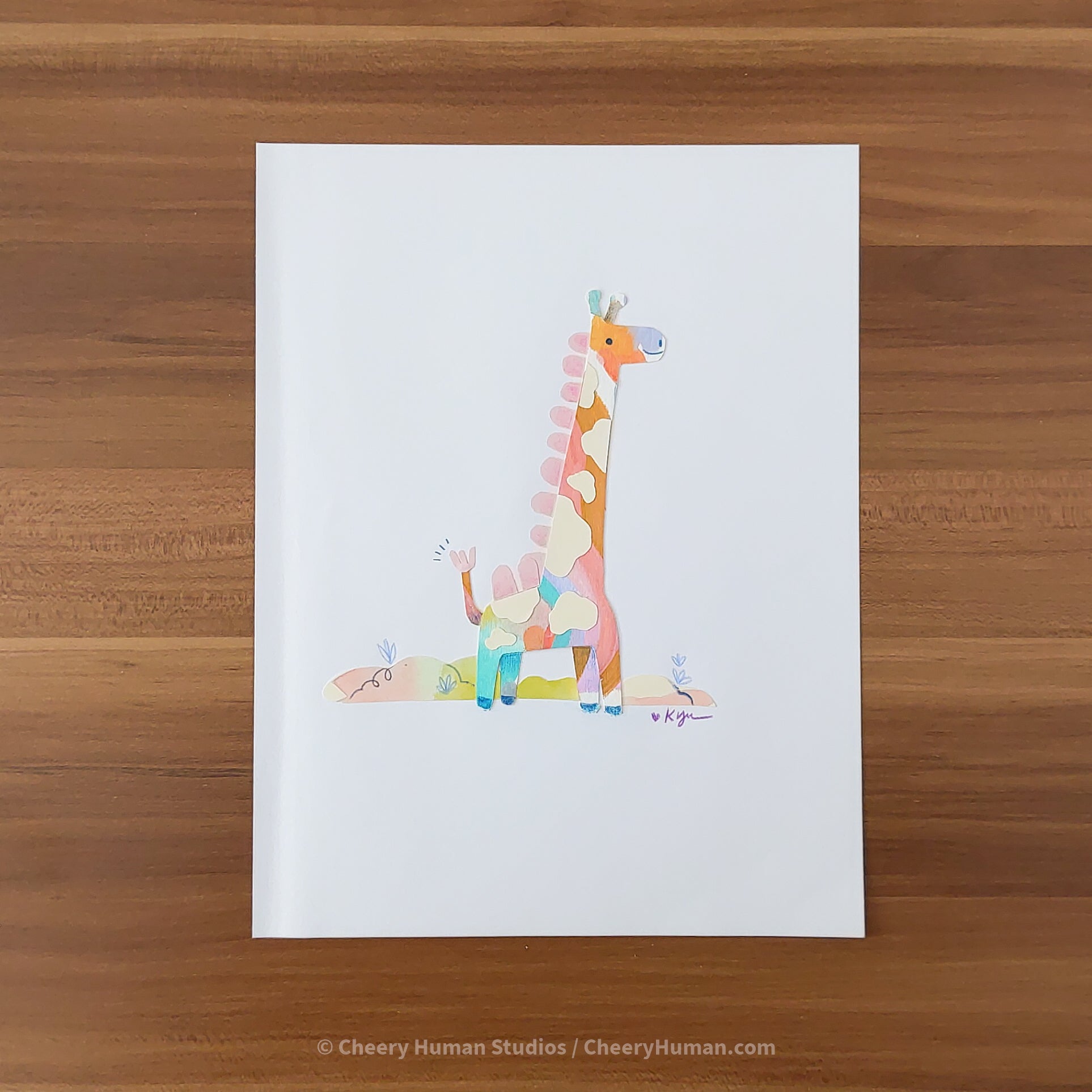*PAPER ART ORIGINAL* Giraffe - Original Paper Cut Artwork ✺ Watercolor - Acryla Gouache - Colored Pencil Art