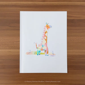 *PAPER ART ORIGINAL* Giraffe - Original Paper Cut Artwork ✺ Watercolor - Acryla Gouache - Colored Pencil Art