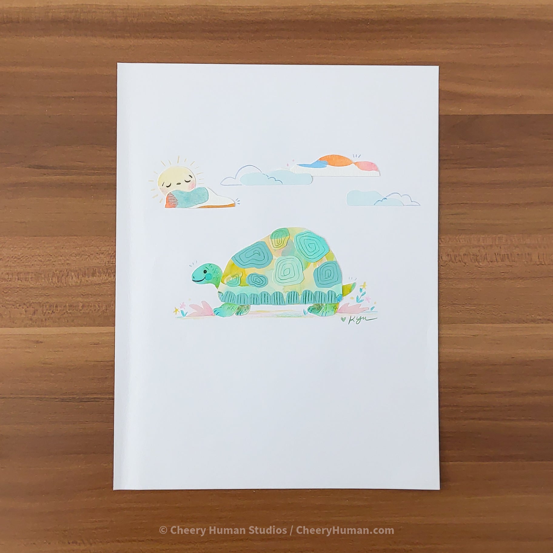 *PAPER ART ORIGINAL* Happy Turtle - Original Paper Cut Artwork ✺ Watercolor - Acryla Gouache - Colored Pencil Art
