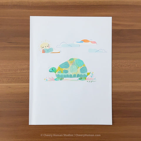 *PAPER ART ORIGINAL* Happy Turtle - Original Paper Cut Artwork ✺ Watercolor - Acryla Gouache - Colored Pencil Art