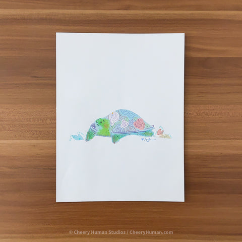 *PAPER ART ORIGINAL* Turtle - Original Paper Cut Artwork ✺ Watercolor - Acryla Gouache - Colored Pencil Art