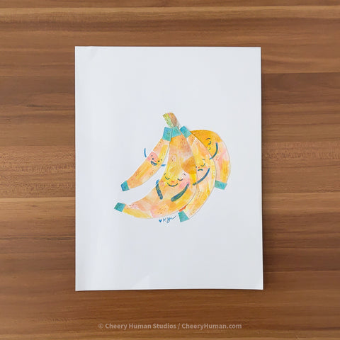 *PAPER ART ORIGINAL* Bunch of Bananas - Original Paper Cut Artwork ✺ Watercolor - Acryla Gouache - Colored Pencil Art