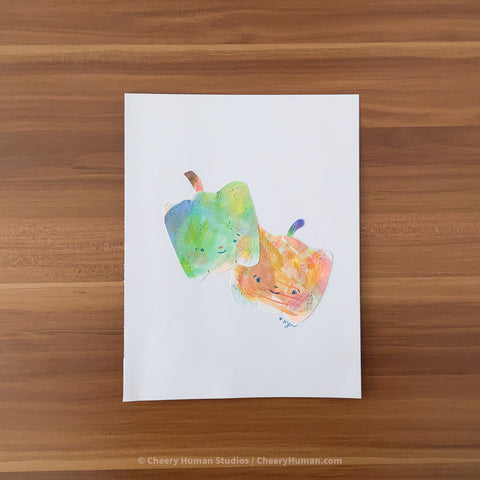 *PAPER ART ORIGINAL* Bell Peppers - Original Paper Cut Artwork ✺ Watercolor - Acryla Gouache - Colored Pencil Art