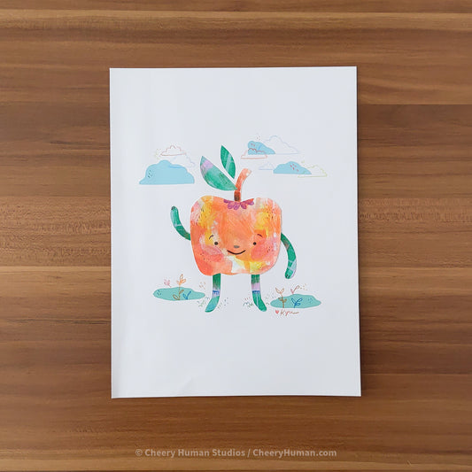 *PAPER ART ORIGINAL* Apple - Original Paper Cut Artwork ✺ Watercolor - Acryla Gouache - Colored Pencil Art