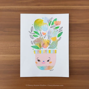 *PAPER ART ORIGINAL* Pink Vase + Flowers - Original Paper Cut Artwork ✺ Watercolor - Acryla Gouache - Colored Pencil Art