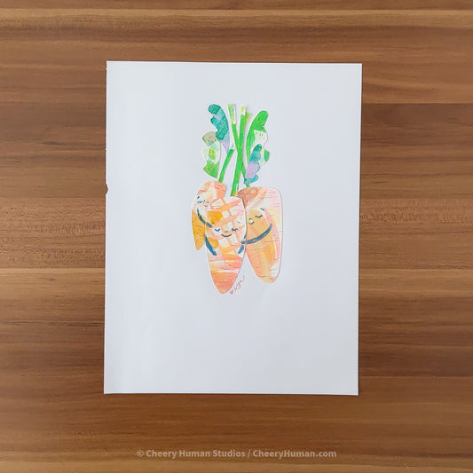 *PAPER ART ORIGINAL* Carrots - Original Paper Cut Artwork ✺ Watercolor - Acryla Gouache - Colored Pencil Art