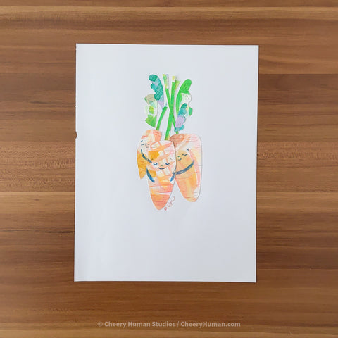 *PAPER ART ORIGINAL* Carrots - Original Paper Cut Artwork ✺ Watercolor - Acryla Gouache - Colored Pencil Art