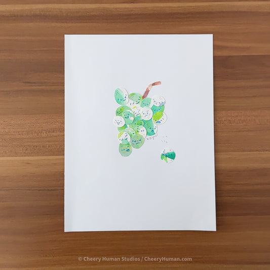 *PAPER ART ORIGINAL* Silly Grapes - Original Paper Cut Artwork ✺ Watercolor - Acryla Gouache - Colored Pencil Art