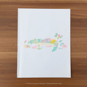 *PAPER ART ORIGINAL* Crocodile - Original Paper Cut Artwork ✺ Watercolor - Acryla Gouache - Colored Pencil Art