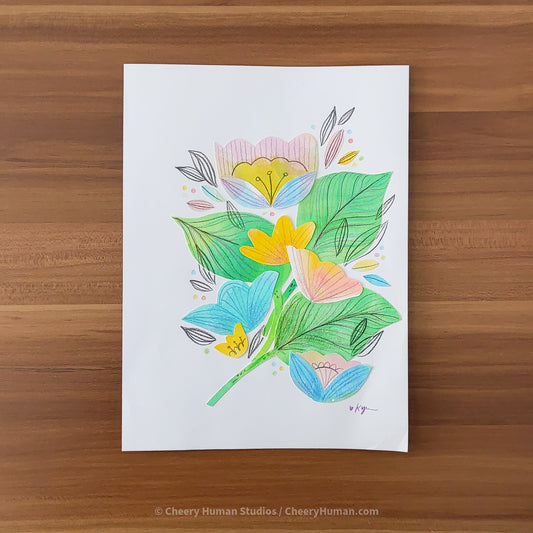 *PAPER ART ORIGINAL* Flowers - Original Paper Cut Artwork ✺ Watercolor - Acryla Gouache - Colored Pencil Art