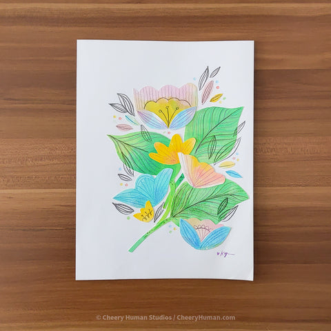 *PAPER ART ORIGINAL* Flowers - Original Paper Cut Artwork ✺ Watercolor - Acryla Gouache - Colored Pencil Art
