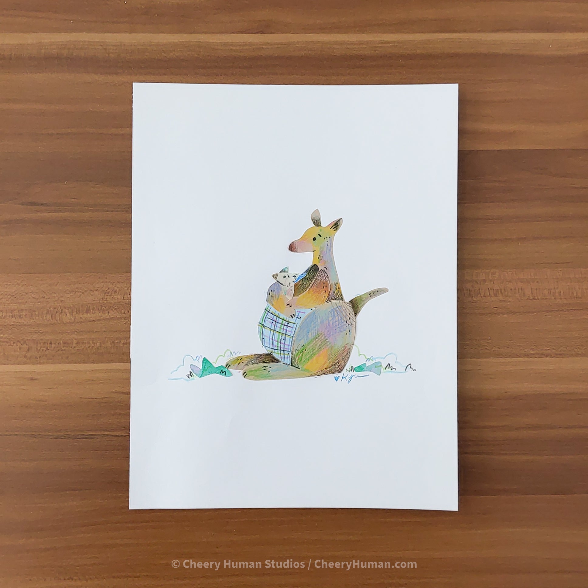 *PAPER ART ORIGINAL* Kangaroos - Original Paper Cut Artwork ✺ Watercolor - Acryla Gouache - Colored Pencil Art