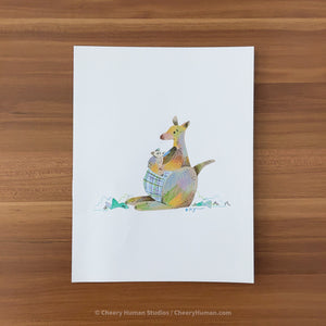 *PAPER ART ORIGINAL* Kangaroos - Original Paper Cut Artwork ✺ Watercolor - Acryla Gouache - Colored Pencil Art