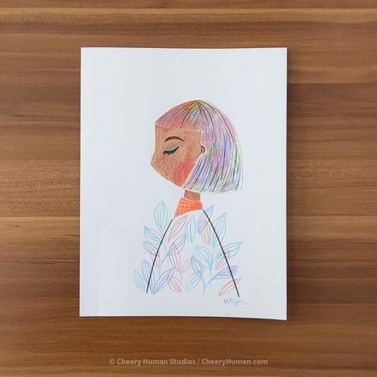 *PAPER ART ORIGINAL* Colorful Bob Woman - Original Paper Cut Artwork ✺ Watercolor - Acryla Gouache - Colored Pencil Art