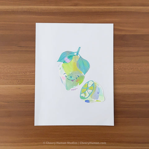 *PAPER ART ORIGINAL* Lime - Original Paper Cut Artwork ✺ Watercolor - Acryla Gouache - Colored Pencil Art