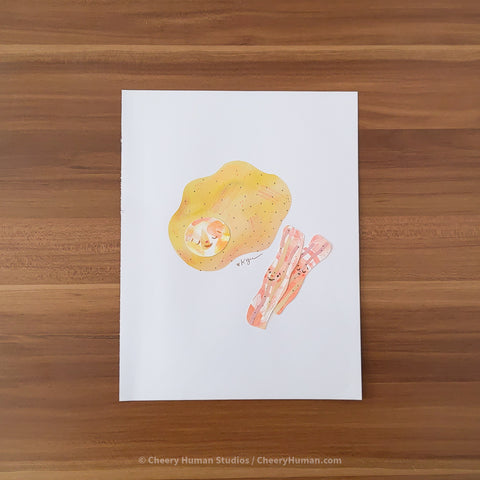 *PAPER ART ORIGINAL* Egg and Bacon - Original Paper Cut Artwork ✺ Watercolor - Acryla Gouache - Colored Pencil Art