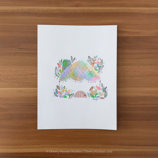 *PAPER ART ORIGINAL* Floral House 2 - Original Paper Cut Artwork ✺ Watercolor - Acryla Gouache - Colored Pencil Art