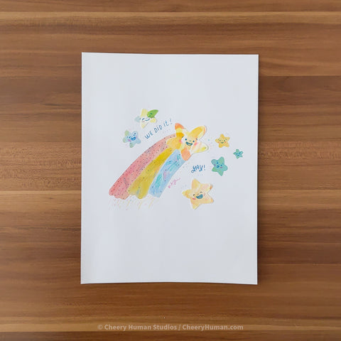 *PAPER ART ORIGINAL* Shooting Stars - Original Paper Cut Artwork ✺ Watercolor - Acryla Gouache - Colored Pencil Art