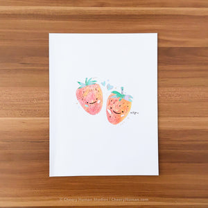 *PAPER ART ORIGINAL* Strawberries - Original Paper Cut Artwork ✺ Watercolor - Acryla Gouache - Colored Pencil Art