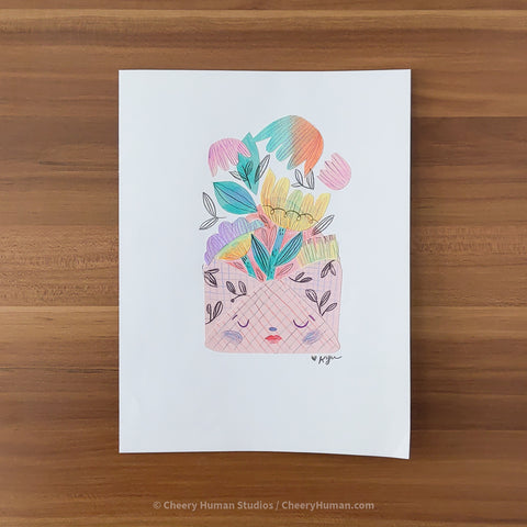 *PAPER ART ORIGINAL* Pink Envelope + Flowers - Original Paper Cut Artwork ✺ Watercolor - Acryla Gouache - Colored Pencil Art