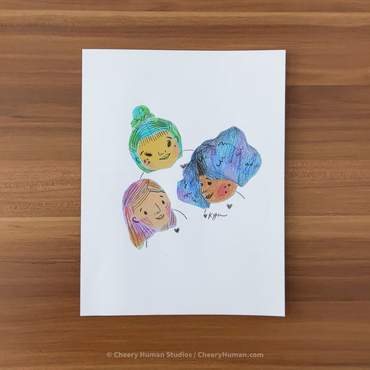 *PAPER ART ORIGINAL* Three Women 2 - Original Paper Cut Artwork ✺ Watercolor - Acryla Gouache - Colored Pencil Art