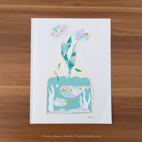 *PAPER ART ORIGINAL* Sea Life Vase - Original Paper Cut Artwork ✺ Watercolor - Acryla Gouache - Colored Pencil Art