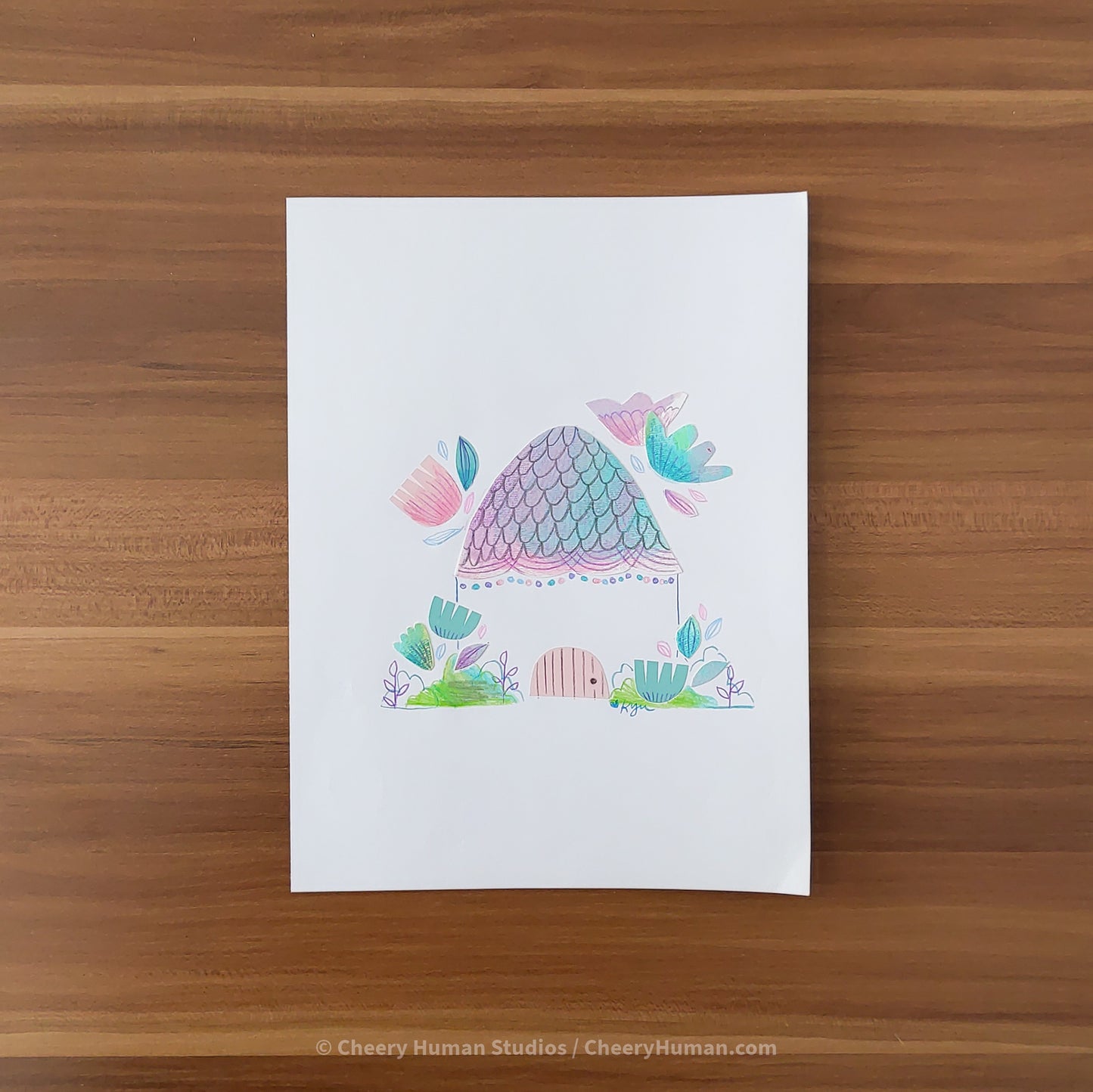 *PAPER ART ORIGINAL* Pastel Purple Home - Original Paper Cut Artwork ✺ Watercolor - Acryla Gouache - Colored Pencil Art