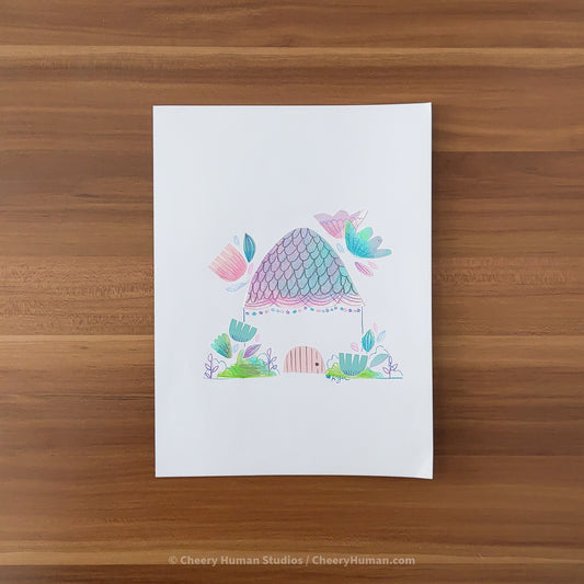 *PAPER ART ORIGINAL* Pastel Purple Home - Original Paper Cut Artwork ✺ Watercolor - Acryla Gouache - Colored Pencil Art