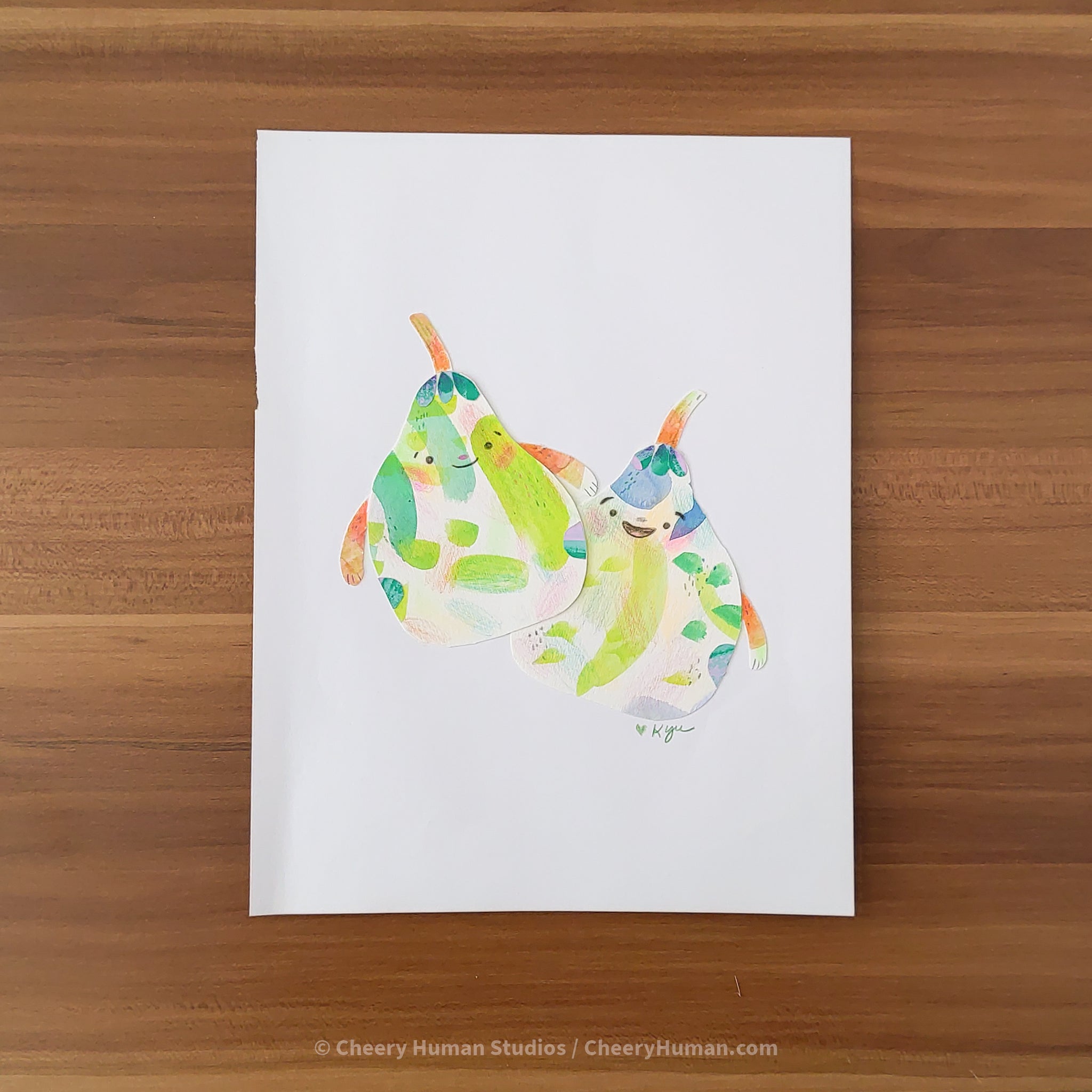 *PAPER ART ORIGINAL* Pair of Pears - Original Paper Cut Artwork ✺ Watercolor - Acryla Gouache - Colored Pencil Art