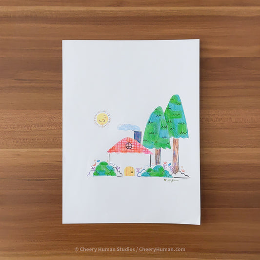 *PAPER ART ORIGINAL* Tiny Home - Original Paper Cut Artwork ✺ Watercolor - Acryla Gouache - Colored Pencil Art