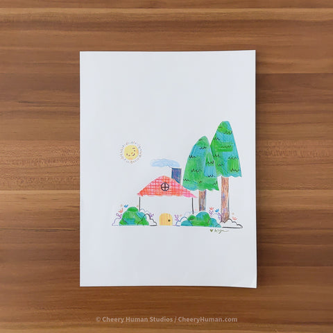 *PAPER ART ORIGINAL* Tiny Home - Original Paper Cut Artwork ✺ Watercolor - Acryla Gouache - Colored Pencil Art