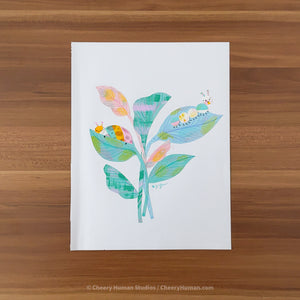 *PAPER ART ORIGINAL* Bug Buddies on Leaves - Original Paper Cut Artwork ✺ Watercolor - Acryla Gouache - Colored Pencil Art