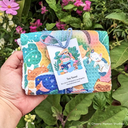 Reading with Cats - Tea Towel | Dish Towel | Kitchen Towel