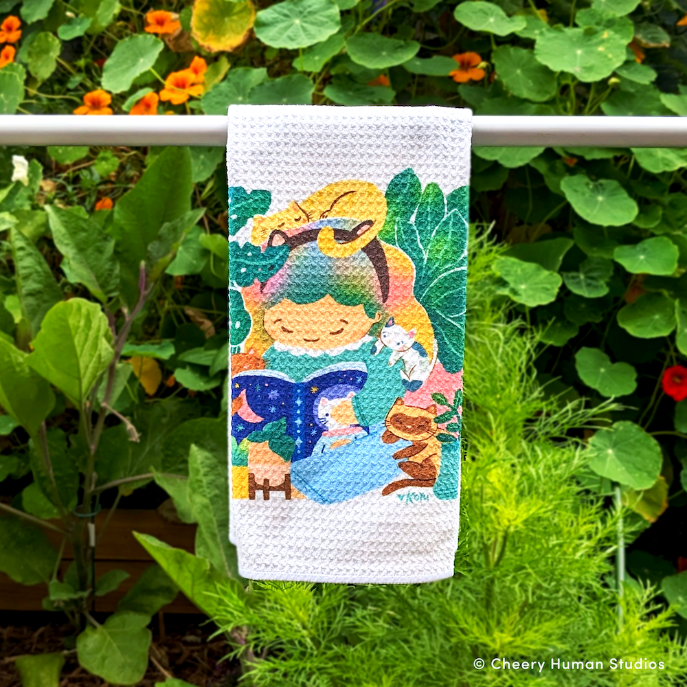 Reading with Cats - Tea Towel | Dish Towel | Kitchen Towel