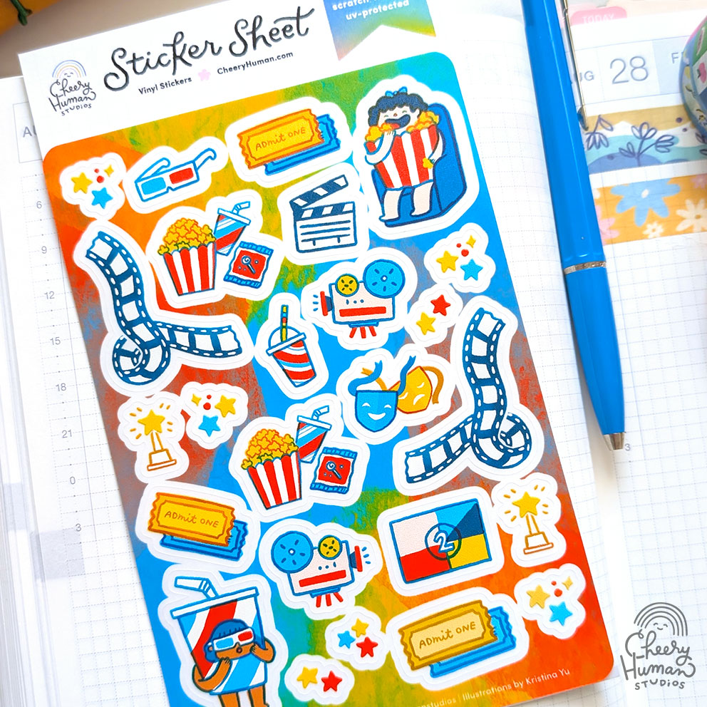 Cheery Town Movie Theater - Transparent Vinyl Sticker Sheet