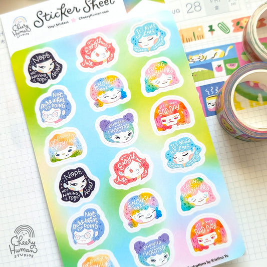 Hair Emotions 1 & 2 - Transparent Vinyl Sticker Sheet