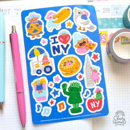 Cheery Human Visits New York - Transparent Vinyl Sticker Sheet