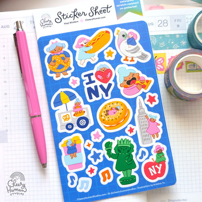 Cheery Human Visits New York - Transparent Vinyl Sticker Sheet