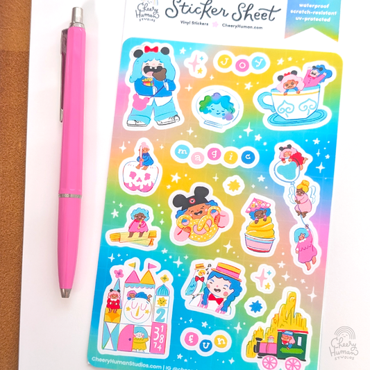 *Paper World Expo Anaheim Exclusive* Cheery Human Visits the Magic Park - Transparent Vinyl Sticker Sheet