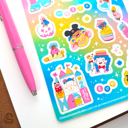 *Paper World Expo Anaheim Exclusive* Cheery Human Visits the Magic Park - Transparent Vinyl Sticker Sheet