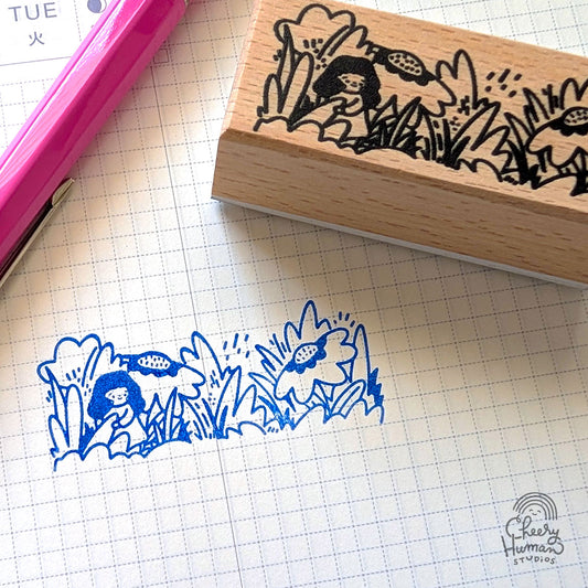Flower Field - Wooden Rubber Stamp