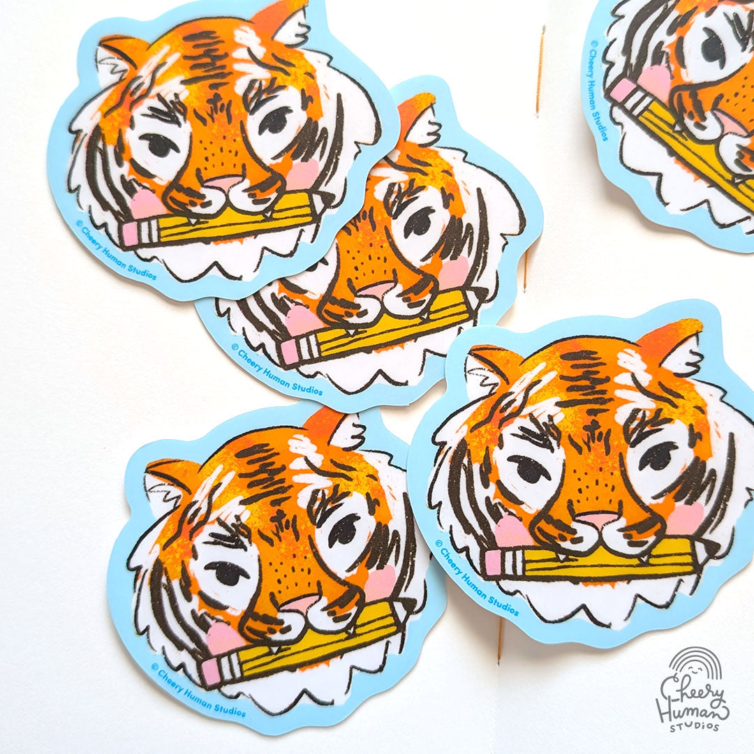 Tiger & Pencil - Vinyl Sticker