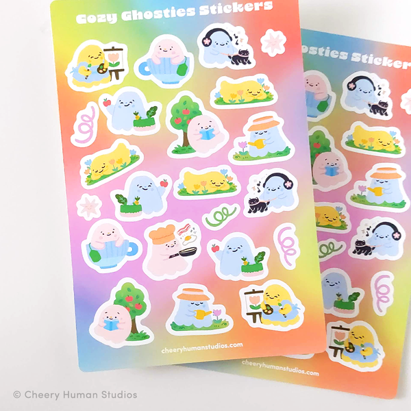 Cozy Ghosties - Decorative Sticker Sheet | Single Sticker Sheet or Pack of 5